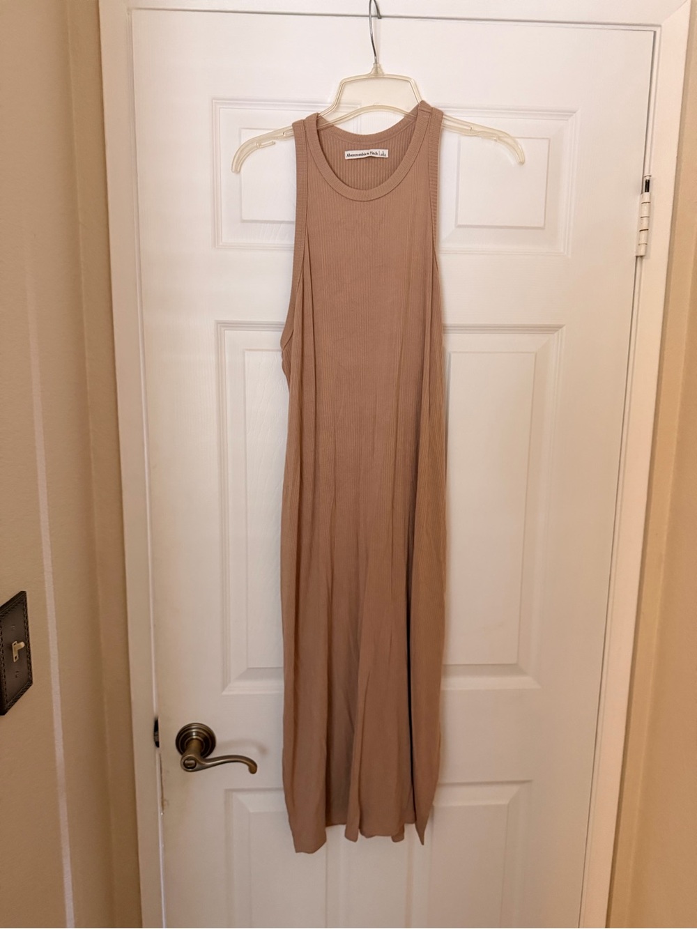 Abercrombie & Fitch Sleeveless Ribbed Maxi Dress - Neutral Tan